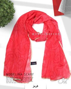 شال حریر ابریشم پر مدلینا 1020M2 قرمز
