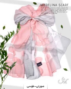 شال نخ ابریشم طیفی کریستال مدلینا 1021 صورتی-طوسی