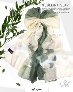 شال نخ ابریشم طیفی کریستال مدلینا 1021 سبز-کرم