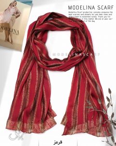 شال نخ ابریشم لمه دار مدلینا 1022 قرمز