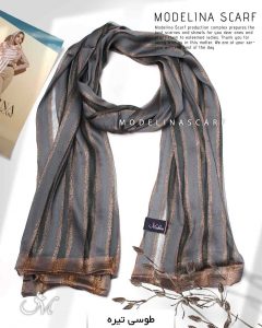 شال نخ ابریشم لمه دار مدلینا 1022 طوسی تیره