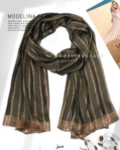 شال نخ ابریشم لمه دار مدلینا 1022 سبز