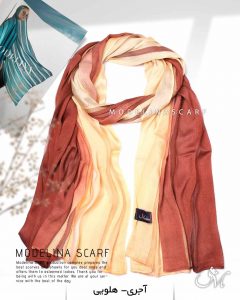 شال نخ ابریشم طیفی مدلینا 1023 آجری-هلویی