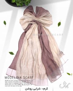 شال نخ ابریشم دولایه مدلینا 1026 کرم-شرابی روشن