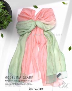 شال نخ ابریشم دولایه مدلینا 1026 صورتی-سبز