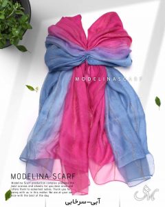 شال نخ ابریشم دولایه مدلینا 1026 آبی-سرخابی