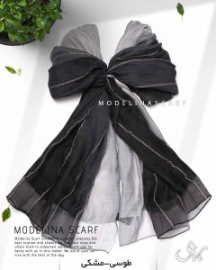 شال نخ ابریشم دولایه مدلینا 1026 طوسی-مشکی