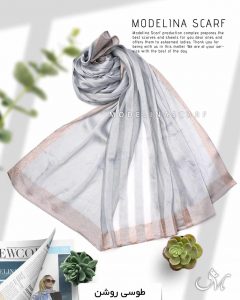 شال نخ ابریشم لمه دار مدلینا 1028 طوسی روشن