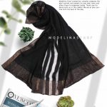 شال نخ ابریشم لمه دار مدلینا 1028 مشکی