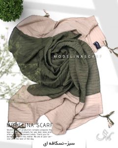 شال پلیسه ۳تکه منگوله دار مدلینا 1030 سبز-نسکافه ای