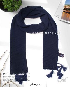 شال پلیسه منگوله دار مدلینا 1031 سرمه ای