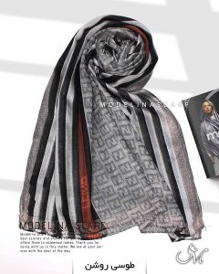 شال نخی ژاکارد لمه دار FENDI 1044 طوسی روشن