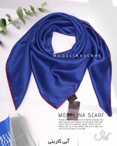 روسری ساتن ابریشم ترک قواره کوچک 400 آبی کاربنی