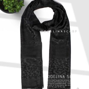 شال مشکی نخی ژاکارد پلنگی 10425M11