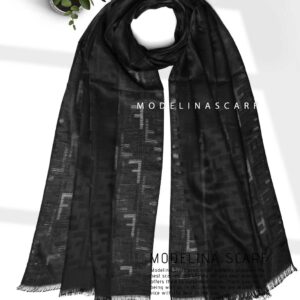 شال مشکی نخی ژاکارد فندی 10425M8