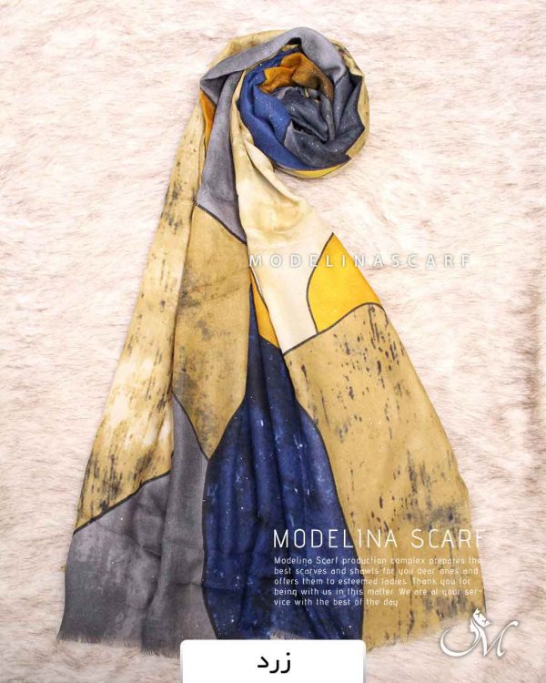 شال کشمیر لمه دار زرد