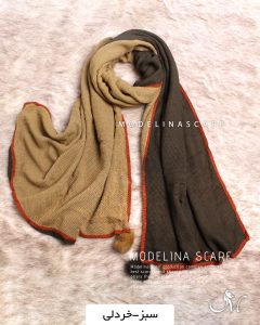 شال پلیسه 2لایه سبز-خردلی