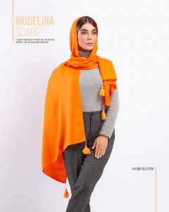 خرید 1193 شال نخی منگوله دار مدلینا نارنجی