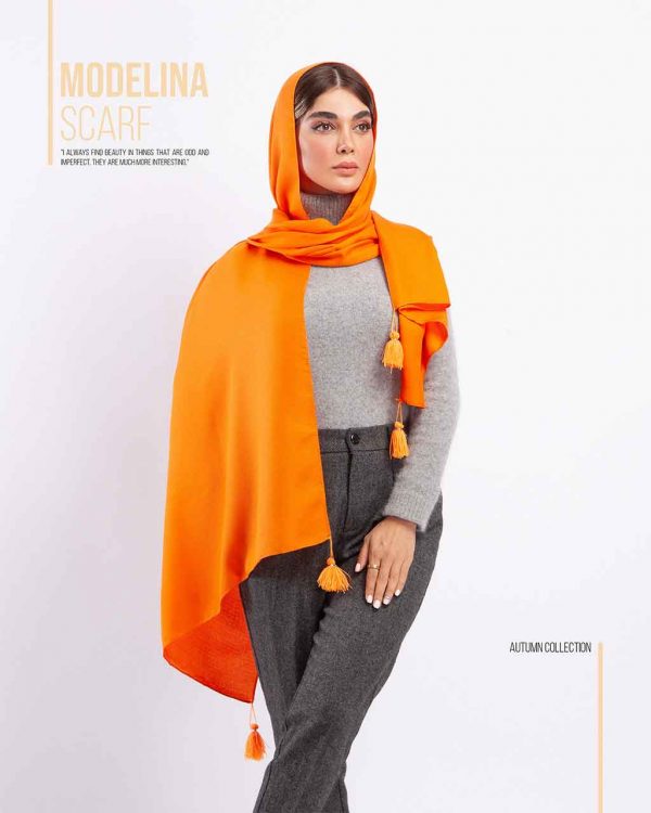خرید 1193 شال نخی منگوله دار مدلینا نارنجی