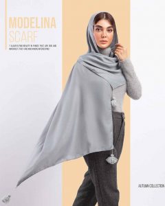 خرید 1193 شال نخی منگوله دار مدلینا طوسی روشن