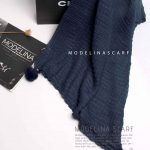 شال پلیسه مربعی پم پم دار سرمه ای