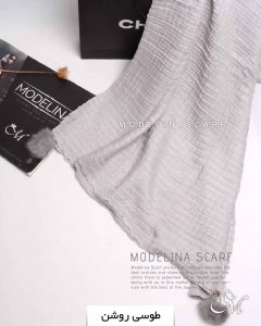 شال پلیسه مربعی پم پم دار طوسی روشن