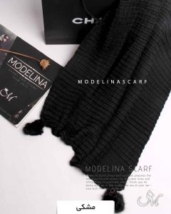 شال پلیسه مربعی پم پم دار مشکی