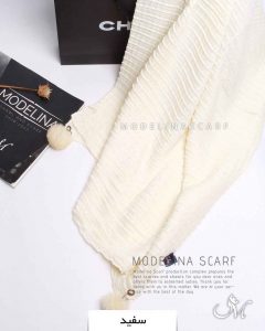 شال پلیسه مربعی پم پم دار سفید