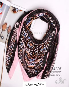 روسری نخی زمستانه مشکی-صورتی