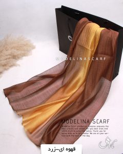 شال حریر ابریشم قهوه ای-زرد