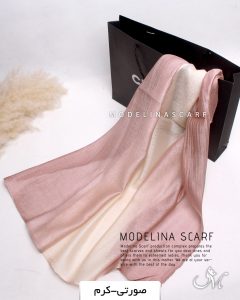 شال حریر ابریشم صورتی-کرم