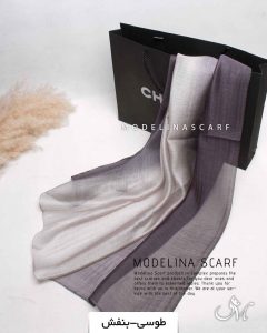 شال حریر ابریشم طوسی-بنفش