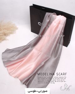 شال حریر ابریشم صورتی-طوسی