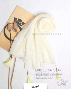 شال پلیسه چهارخونه شیری