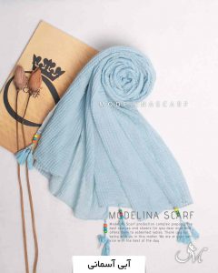 شال پلیسه چهارخونه آبی آسمانی