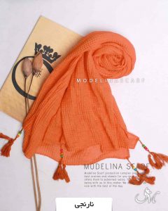 شال پلیسه چهارخونه نارنجی