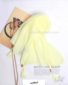 شال پلیسه چهارخونه لیمویی