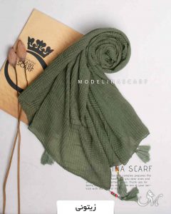 شال پلیسه چهارخونه زیتونی