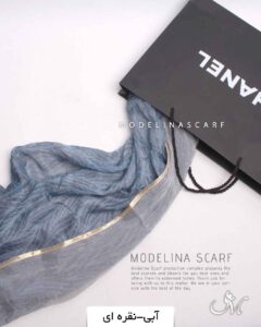 شال حریرابریشم دولایه آبی-نقره ای