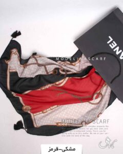 شال نخی منگوله دار مدلینا 1414 مشکی- قرمز