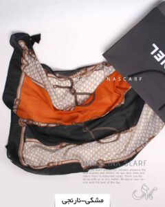 شال نخی منگوله دار مدلینا 1414 مشکی-نارنجی