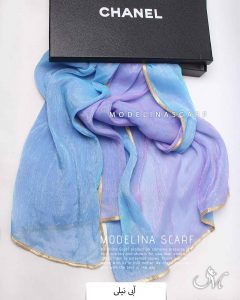 شال حریر ابریشم دورو آبی نیلی