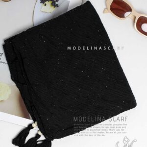 1615m5 شال نخی پلیسه مشکی